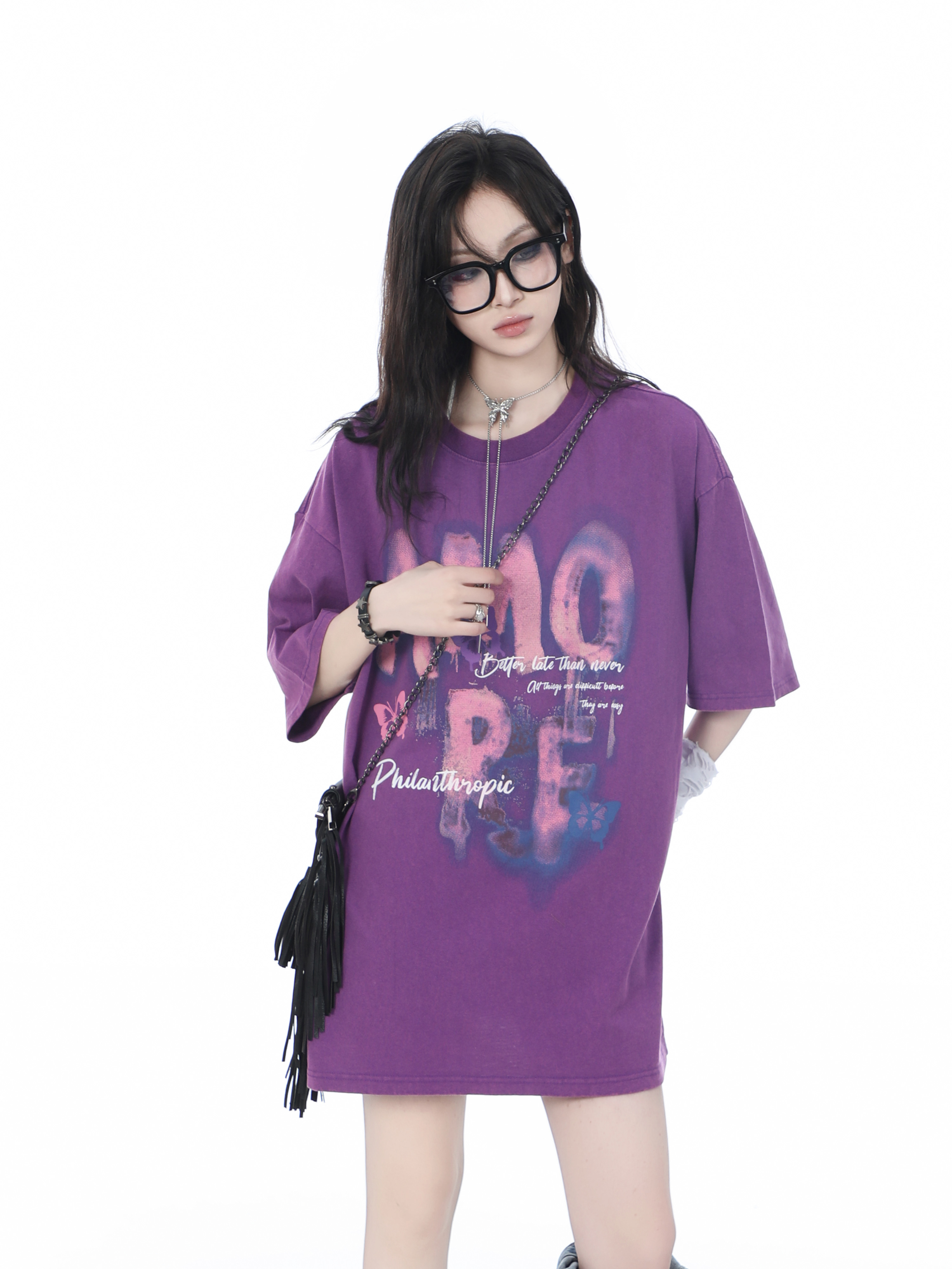 Heavy-Duty Washed Cotton Short-Sleeve T-Shirt for Women - American Trendy Summer Loose Fit, INS Style, Casual Mountain Print