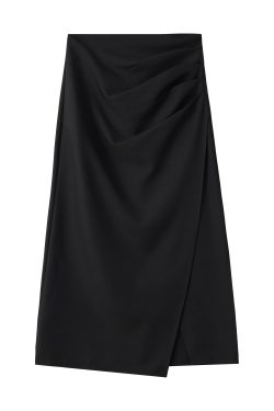 High-End Gray Irregular A-Line Skirt, Pleated Bodycon Mid-Length Style for Trendy Looks