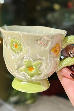 High-End Pearl-Gloss Ceramic Mug - Aesthetic Wide-Mouth Breakfast Cup for Office & Home Use