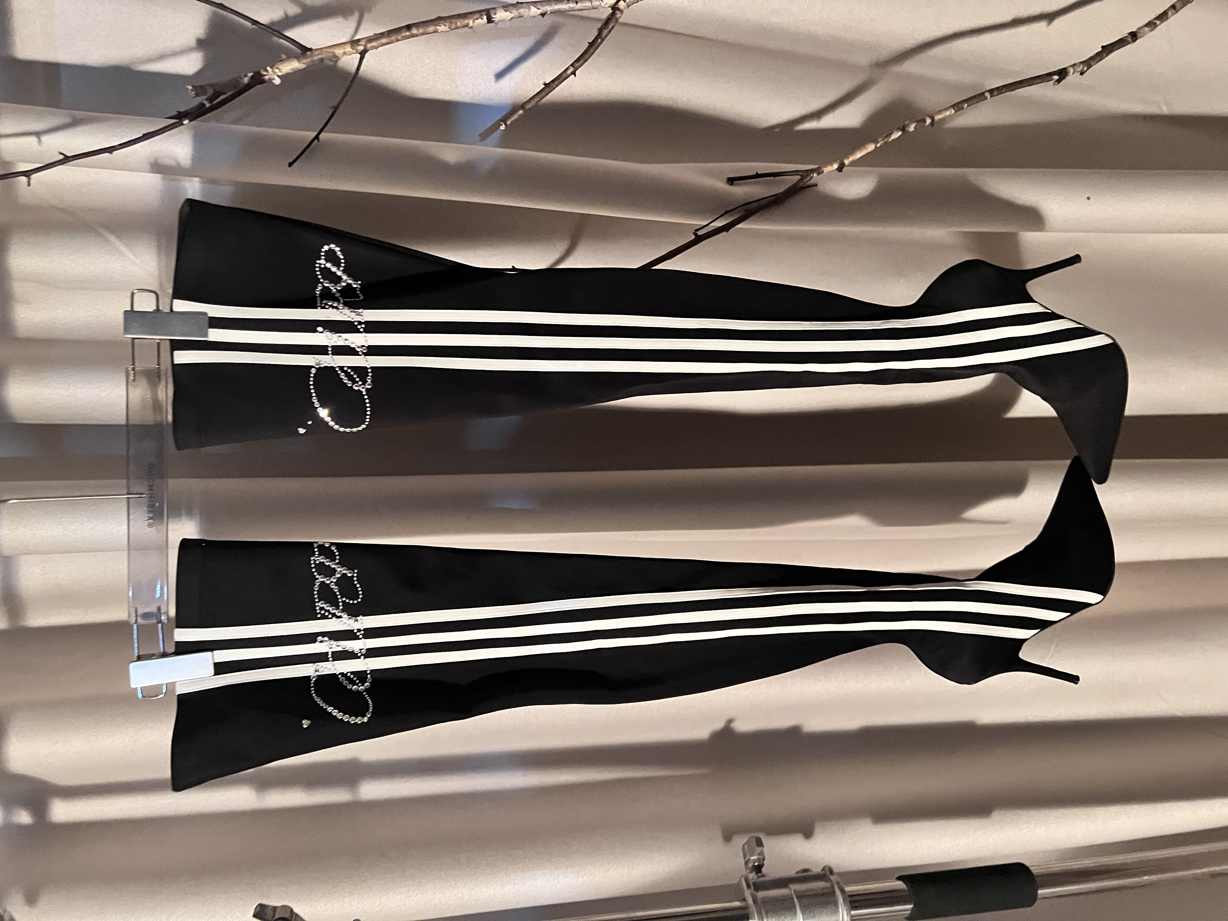 High Heeled Long Boots for Women - Slim Three Stripes Design with Rhinestones, Elastic Fit, Autumn/Winter Fashion, Hot Girl Style