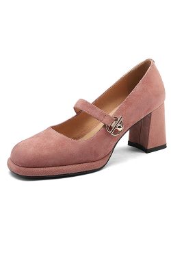 High-Heeled Mary Jane Shoes for Women - Chunky Heel, Single Strap, Genuine Leather, Elegant Wedding Banquet Style