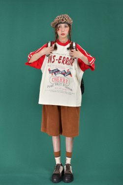 High Neck Loose Short Sleeve T-Shirt - Handmade Vintage Sports Style Unisex Summer Top - Trendy Casual Fashion