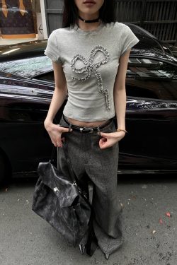 High Street Women's Summer Pleated Bow Short Sleeve Vintage Slim-Fit Top - American Style Sporty Chic Fashion
