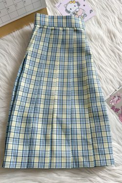 High Waist A-Line Plaid Skirt for Women - Shallow Summer JK Uniform Style, Japanese College Fashion, Cute Pudding Bear Design