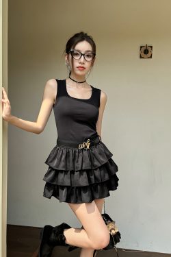 High-Waisted Black Satin Cake Skirt for Women - Lightweight, Slimming Puff A-Line Half Skirt for Summer Fashion