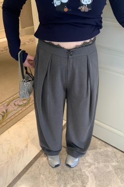 High-Waisted Lace Splicing Wide-Leg Pants - Relaxed Fit Slimming Trousers for Effortless Style