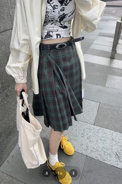 High-Waisted Plaid Midi Skirt for Women, Plus Size A-Line Pleated Umbrella Skirt for Autumn and Winter Fashion