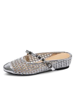 Hollow Open-Toe Sandals for Women - Breathable Bowknot Half Slippers, Fashionable and Versatile Summer Footwear