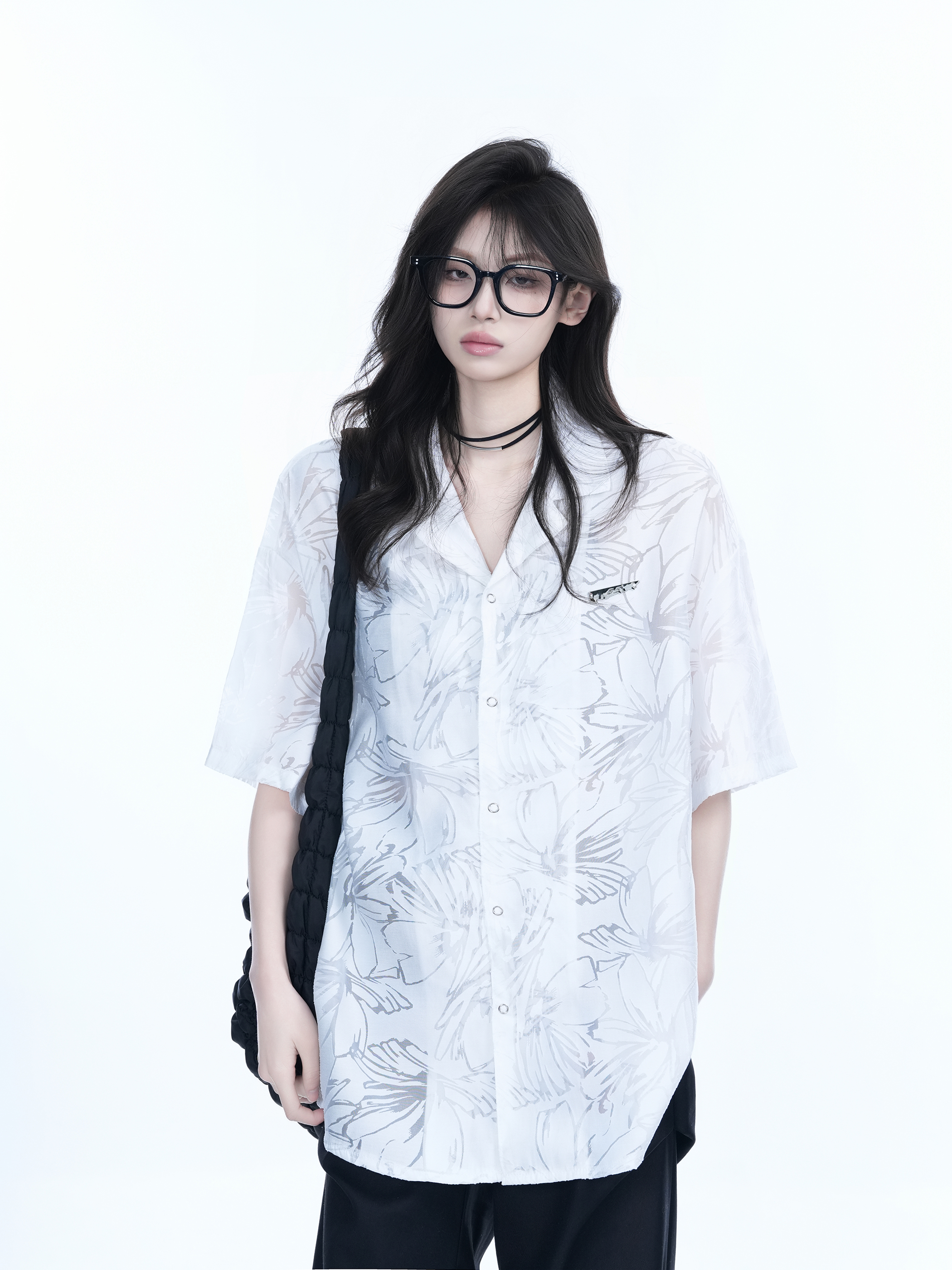 Hollow Semi-Transparent Short Sleeve Shirt for Women - National Trend Lightweight Loose Blouse for Summer, Y2K Style