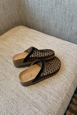 Hollow Thick-Soled Slip-On Sandals for Women - Fishing Net Bag Head, Summer 2025 Outdoor Style