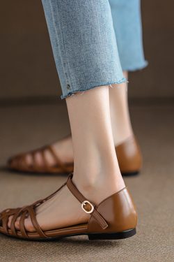 Hollow Woven Flat Roman Sandals for Women - Retro Summer Baotou Style, Italian Corso Venezia Inspired