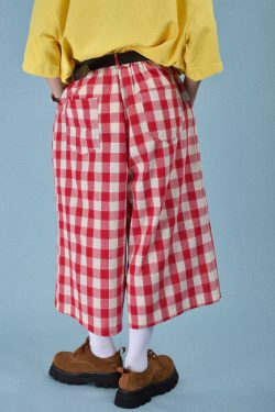 Japanese Retro Plaid Loose Casual Unisex Summer Wide-Leg Three-Quarter Pants - Versatile 90s Inspired Fashion