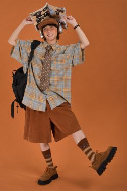 Japanese Retro Plaid Short Sleeve Shirt for Men and Women, Summer Versatile Loose Checkered Half Sleeve Top - Y2K Style