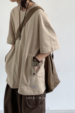 Japanese-Style Retro Pocket Short Sleeve T-Shirt for Men and Women - Loose Casual Versatile Summer Tee