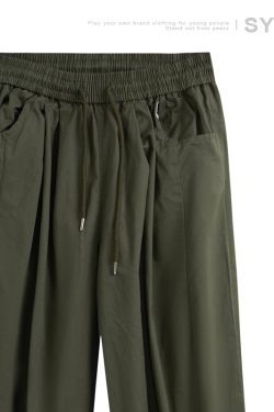 Japanese-Style Retro Wide-Leg Casual Pants for Men - Summer Straight-Leg Drawstring Elastic Waist Trousers