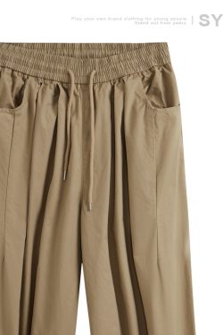 Japanese-Style Retro Wide-Leg Casual Pants for Men - Summer Straight-Leg Drawstring Elastic Waist Trousers