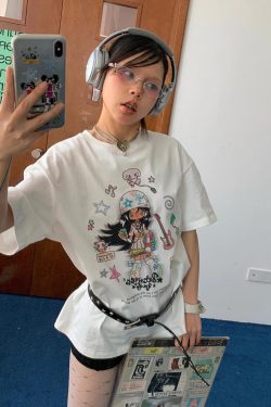 Korean Retro Musician Graphic T-Shirt - Casual Loose Fit, Age-Reducing Design, Pure Cotton Short Sleeve Top