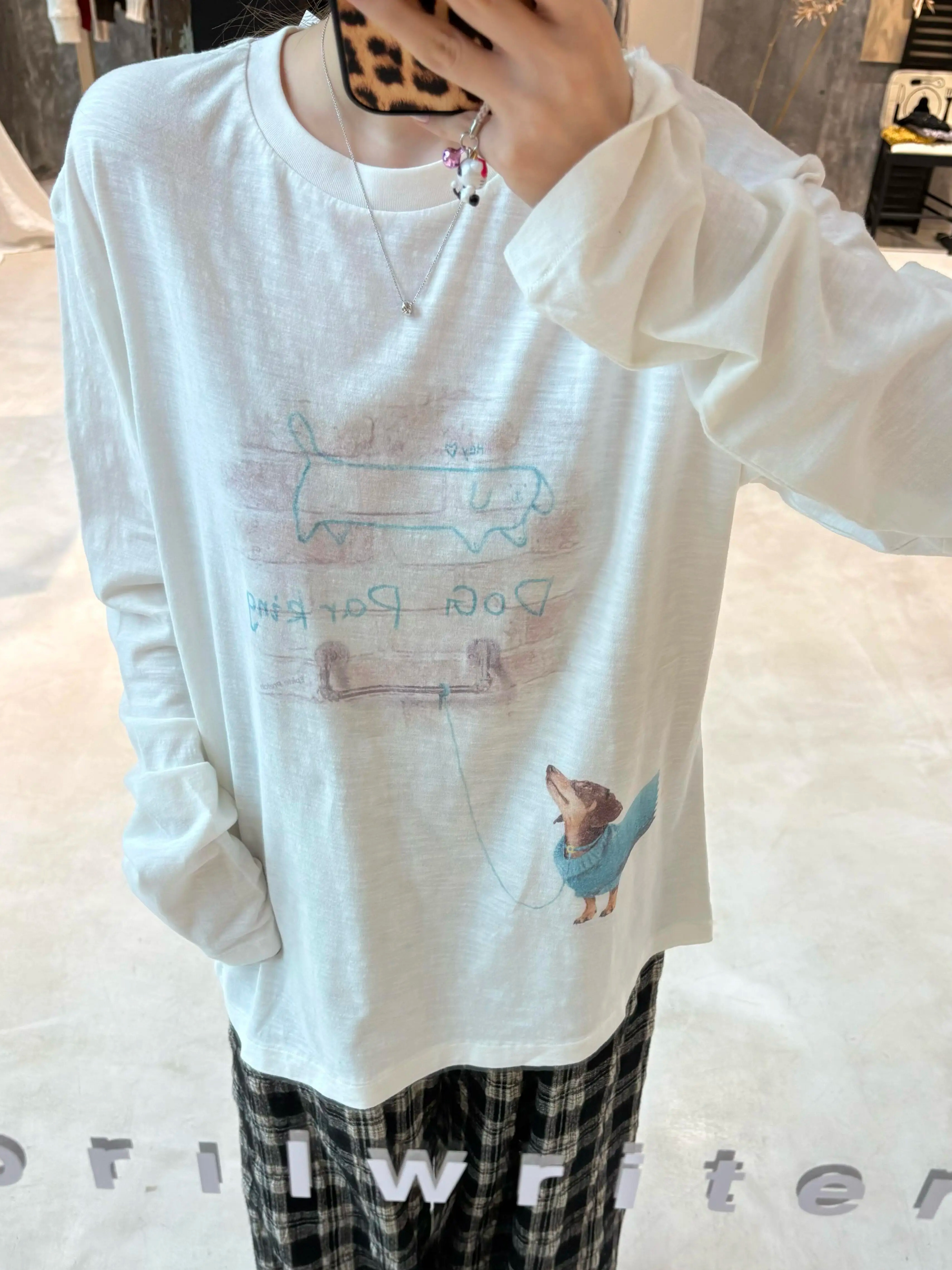 Korean Style Cartoon Print Loose Round Neck Long Sleeve T-Shirt in Soft Bamboo Cotton - Casual & Comfortable Fashion Essential