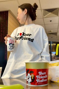 Korean Style Casual Loose Fit Color-Blocking Top with Youthful Dog Cartoon Print - Pure Cotton Comfort