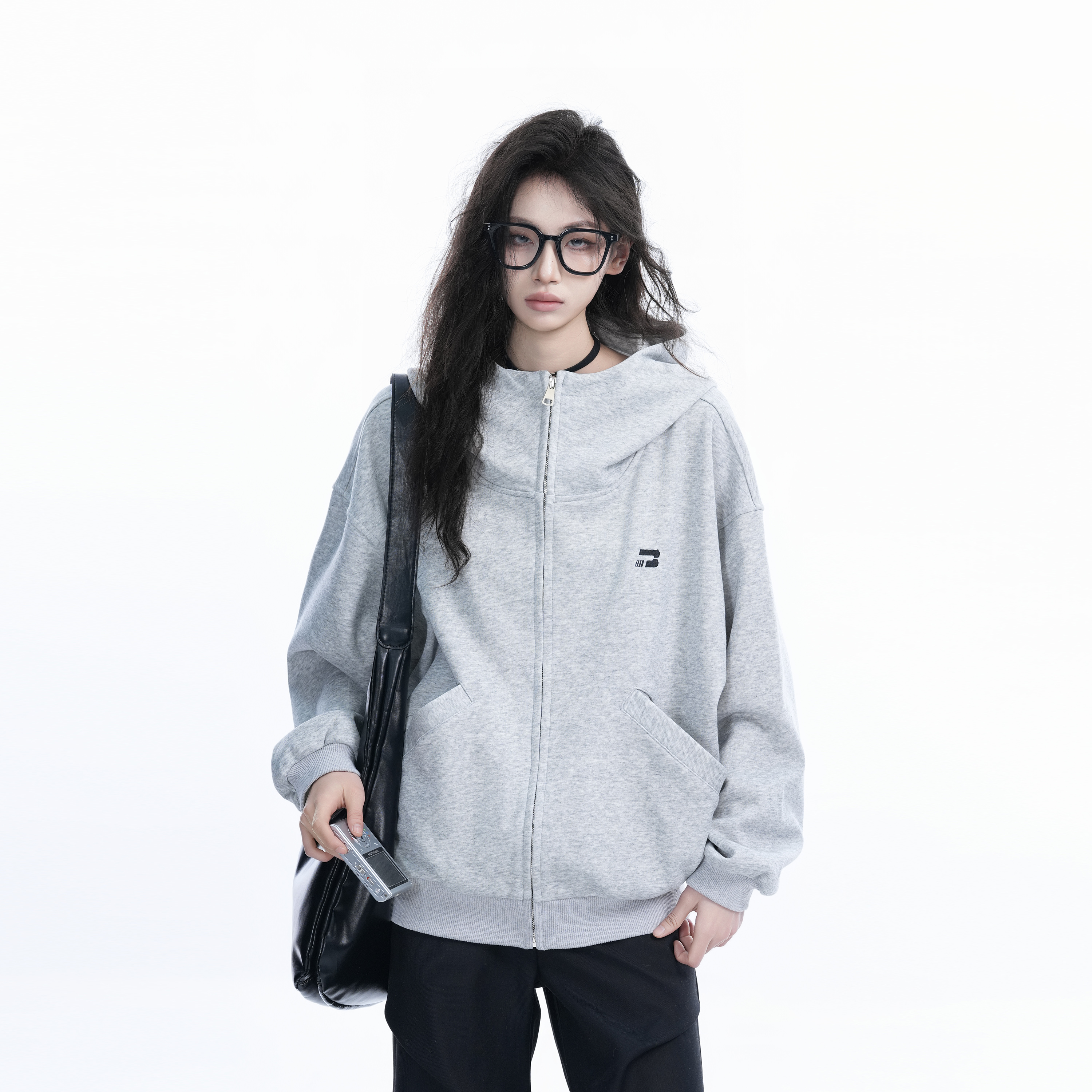 Korean Style High-Neck Hooded Cardigan Sweatshirt for Women - Spring Loose Unisex Zip-Up Jacket