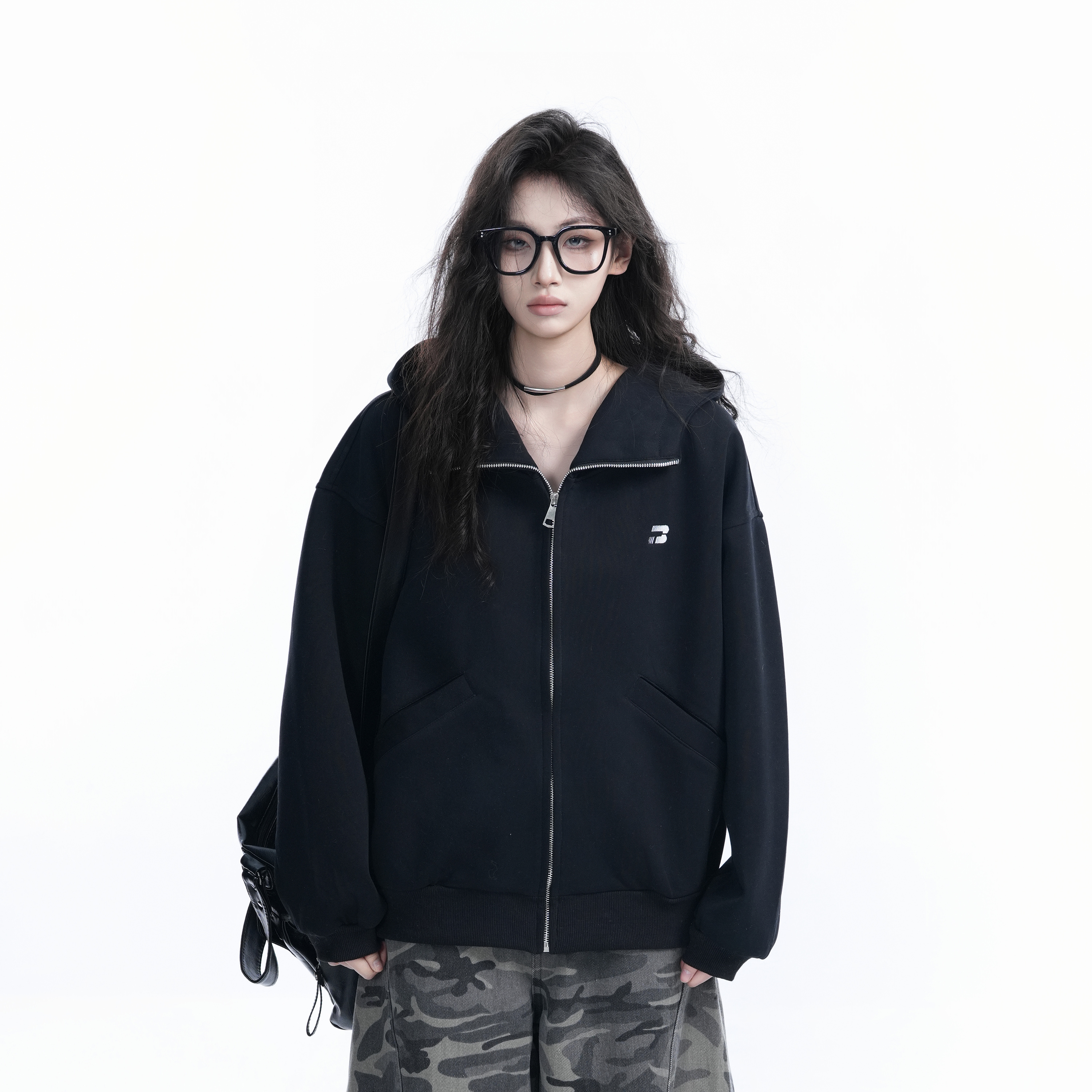 Korean Style High-Neck Hooded Cardigan Sweatshirt for Women - Spring Loose Unisex Zip-Up Jacket