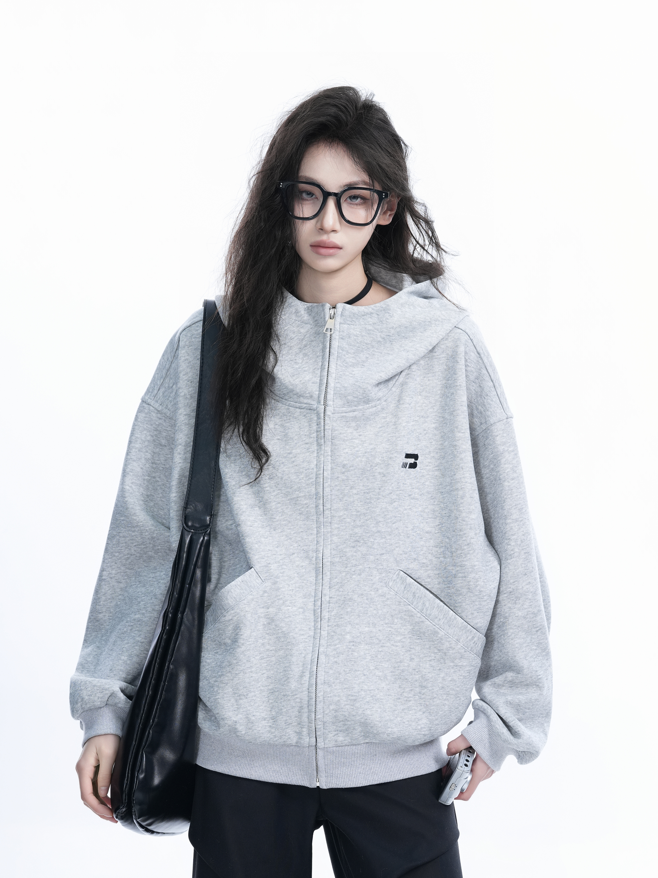 Korean Style High-Neck Hooded Cardigan Sweatshirt for Women - Spring Loose Unisex Zip-Up Jacket