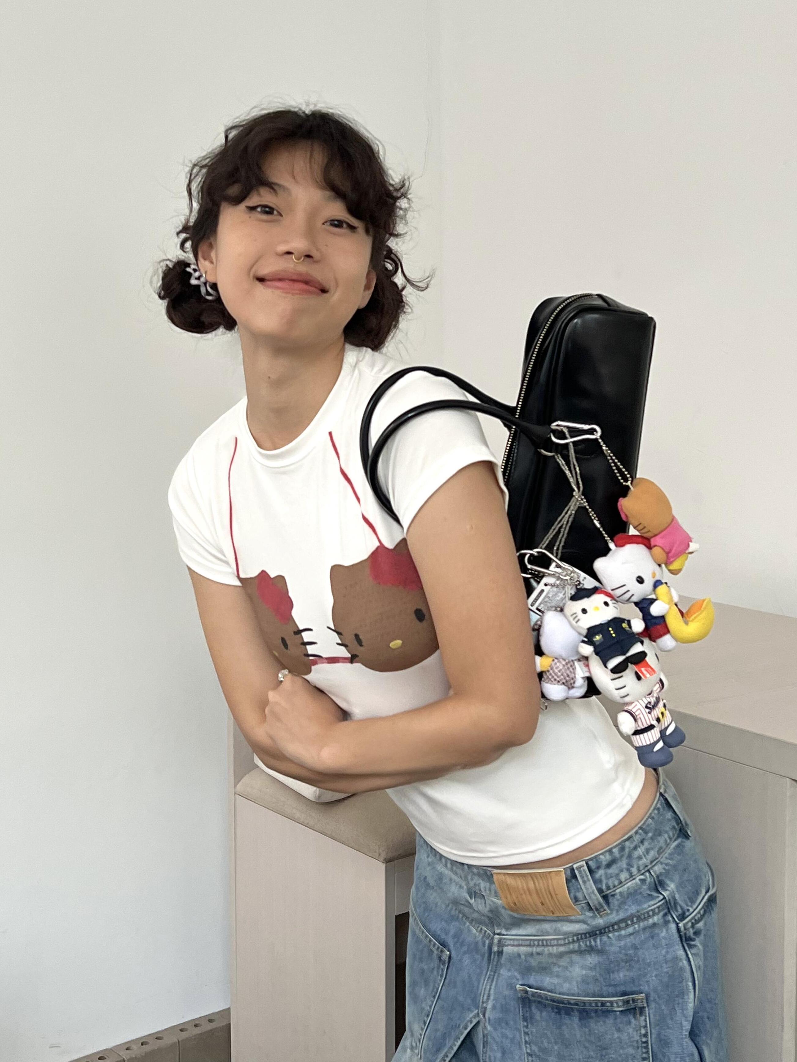 Korean Style Kitty-Themed Printed Short Sleeve Slim-Fit Cotton Top for Women - Sweet and Cool Age-Reducing Design