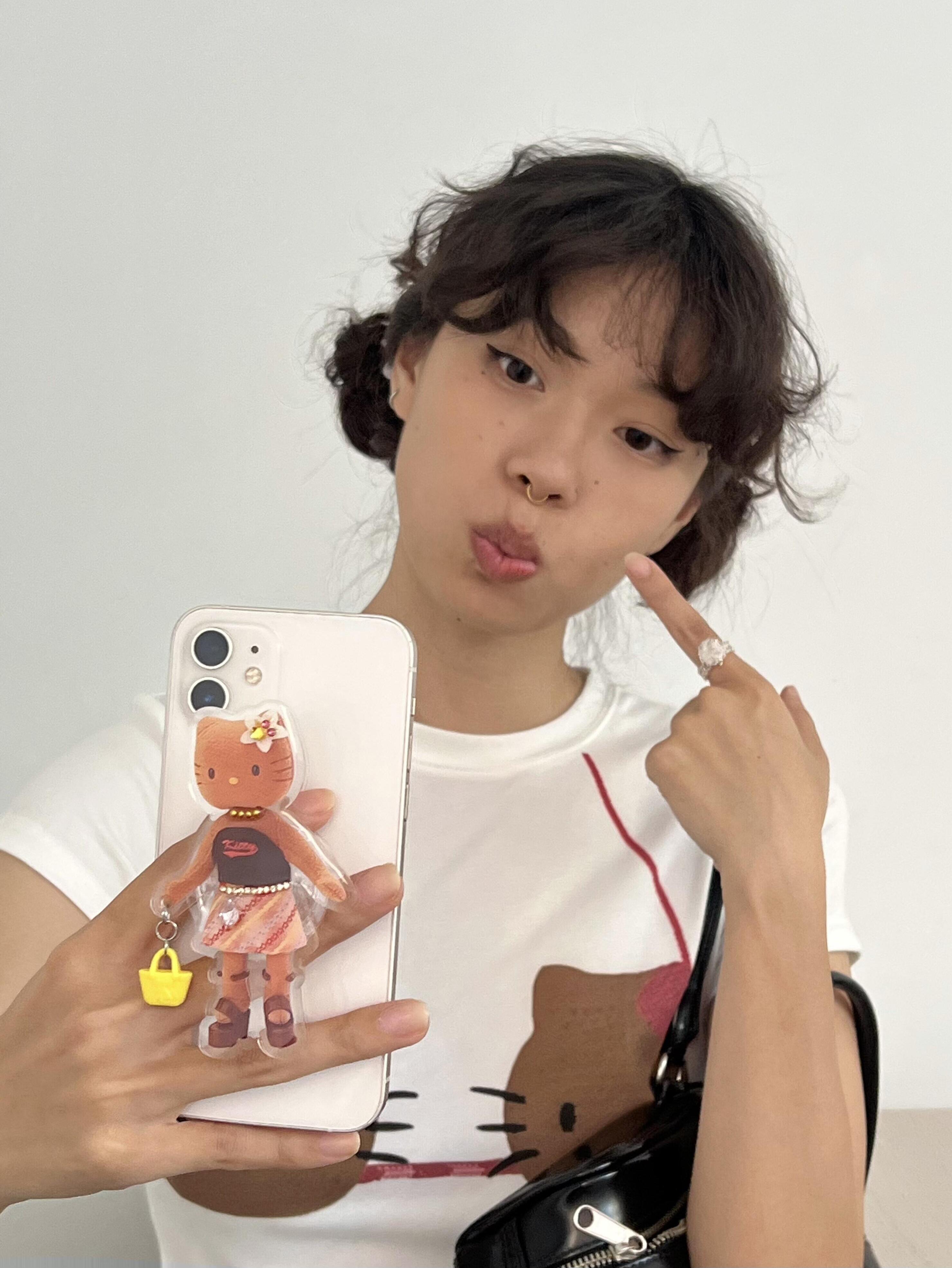 Korean Style Kitty-Themed Printed Short Sleeve Slim-Fit Cotton Top for Women - Sweet and Cool Age-Reducing Design