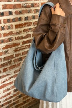 Korean Style Large-Capacity Denim Canvas Commuting Shoulder Bag - Versatile Lazy Wind Tote for Everyday Use