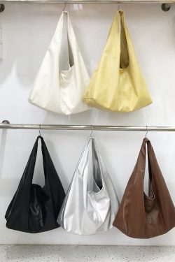 Korean Style Minimalist Large Capacity Tote Bag in High-Quality Silver Oil Wax Leather – Stylish Handheld Shoulder Bag for Everyday Use