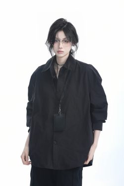 Korean Style Oversized Black Long Sleeve Shirt for Women - High-End Casual Autumn Top with 