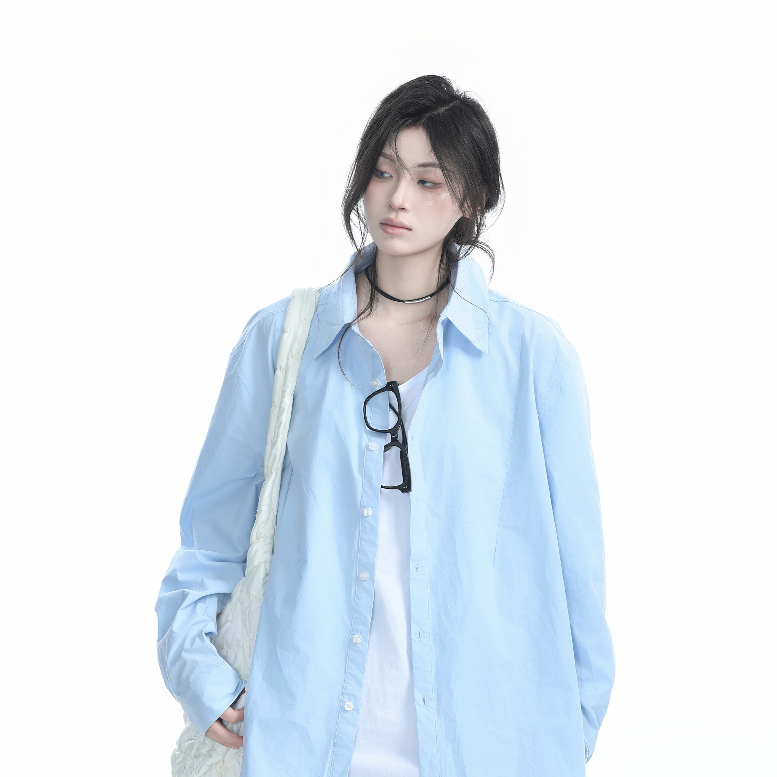 Korean Style Oversized Black Long Sleeve Shirt for Women - High-End Casual Autumn Top with "Sit and Eat Until the Mountains Are Empty" Design
