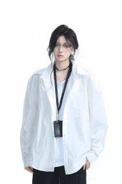 Korean Style Oversized Black Long Sleeve Shirt for Women - High-End Casual Autumn Top with 