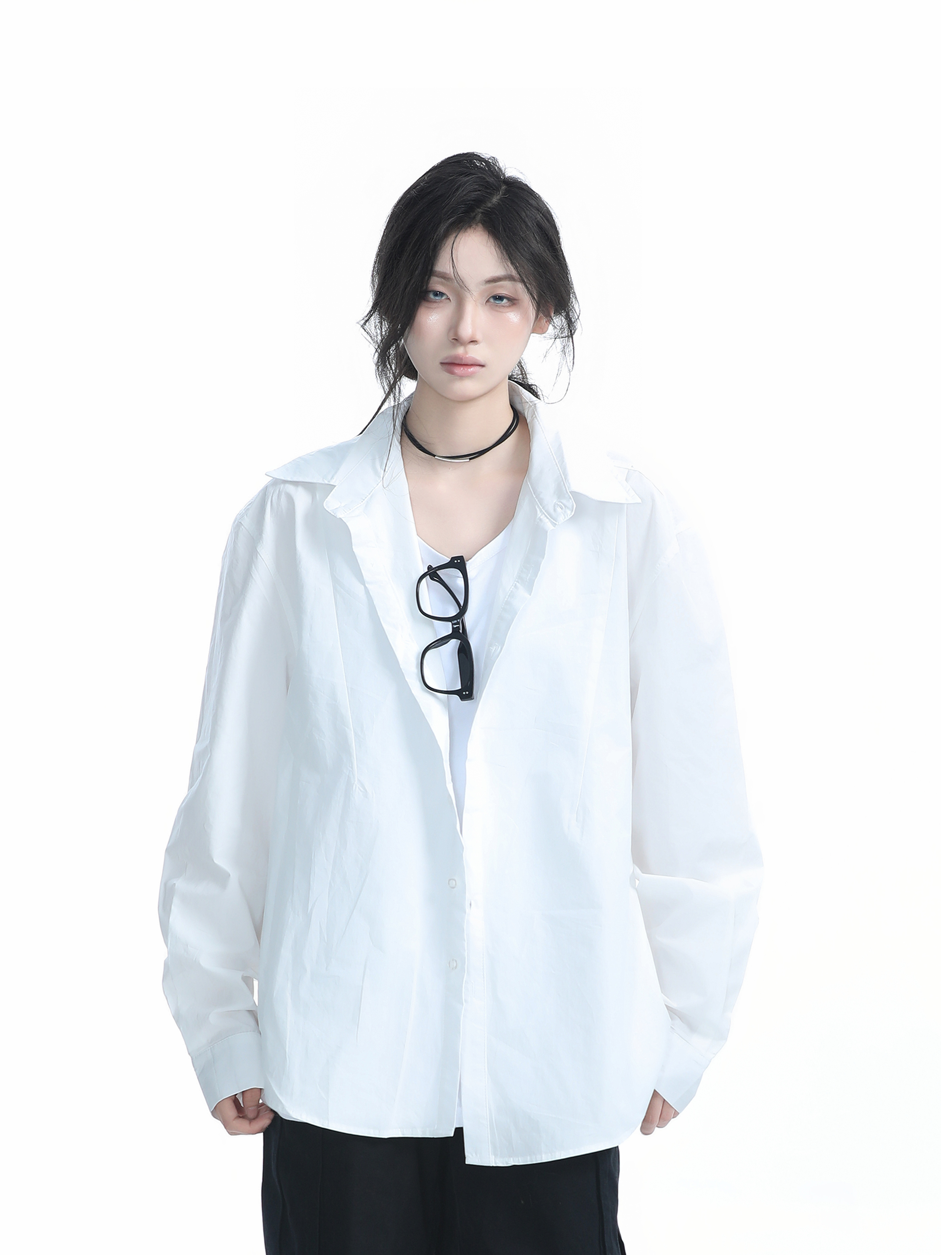 Korean Style Oversized Black Long Sleeve Shirt for Women - High-End Casual Autumn Top with "Sit and Eat Until the Mountains Are Empty" Design