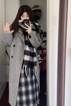 Korean-Style Reversible Cashmere Coat for Women, 2024 Winter Mid-Length Petite High-End Melton Wool Outerwear