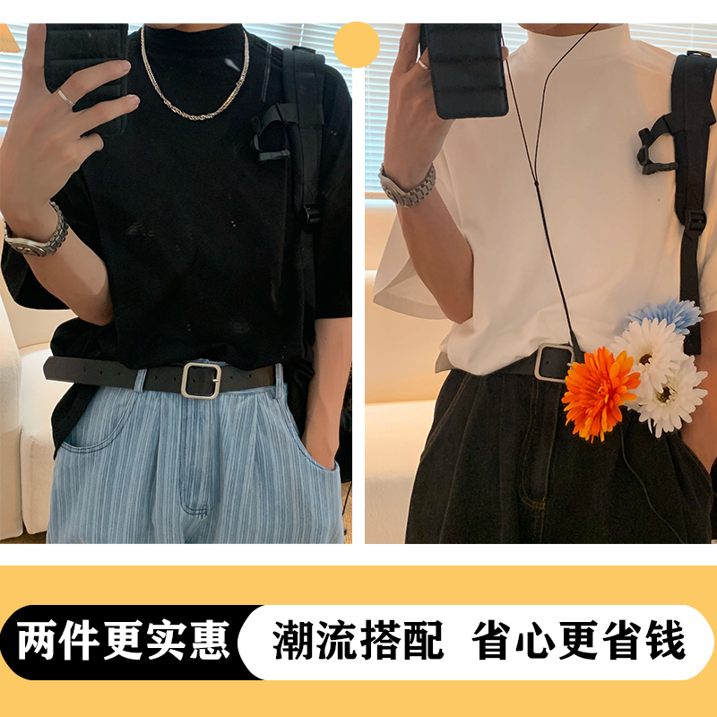 Korean Style Small High Neck Solid Color T-Shirt - Trendy Summer Layering Short Sleeve Tee for a Minimalist Look