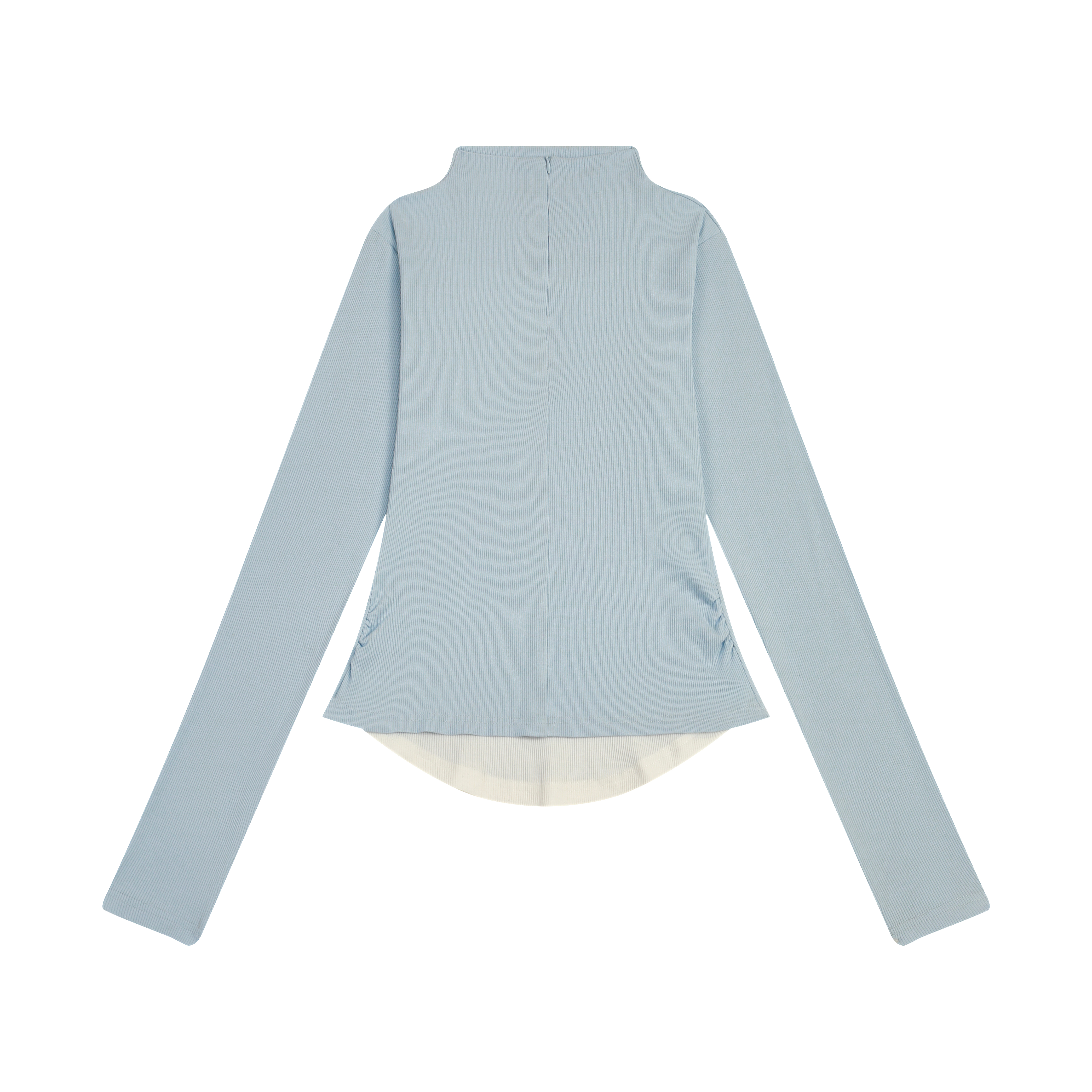 Korean Style Zipper Knitted Long Sleeve T-Shirt - Slim Fit Fake Two-Piece Design with Flattering Base for Spring Fashion