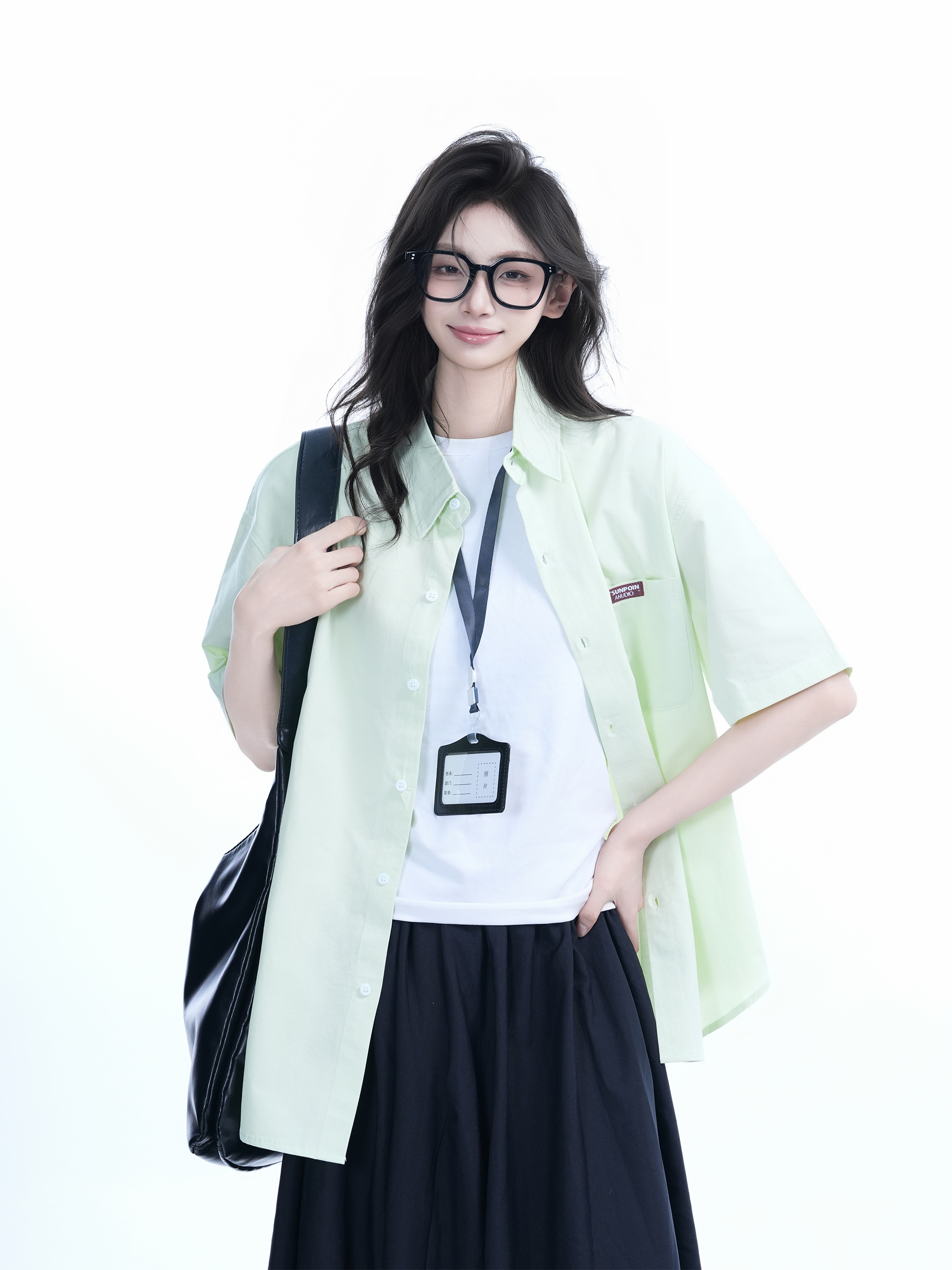 Light Blue Korean-Style Short Sleeve Shirt for Women - Summer Loose Fit Casual College Top with Quote Design