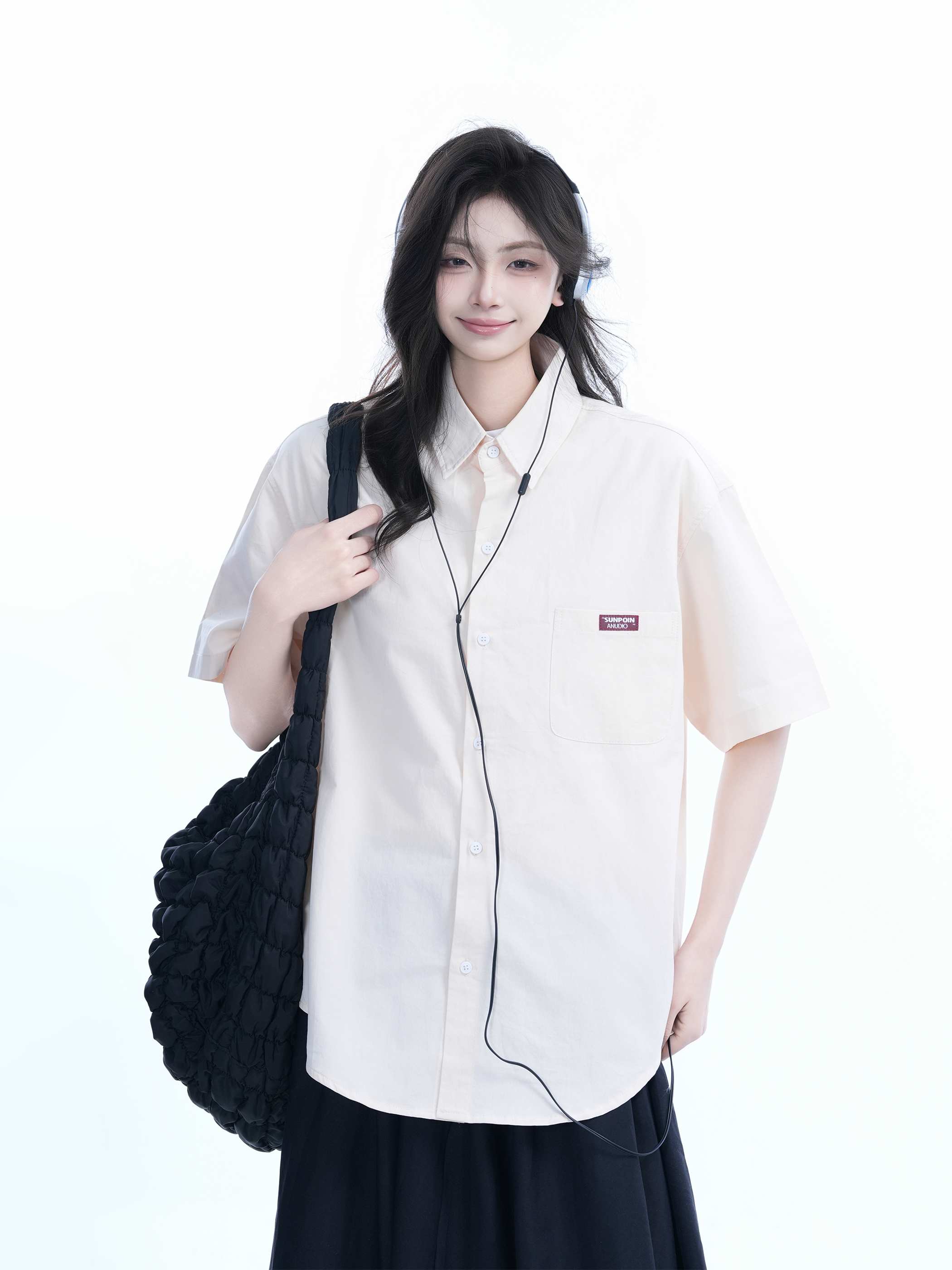 Light Blue Korean-Style Short Sleeve Shirt for Women - Summer Loose Fit Casual College Top with Quote Design