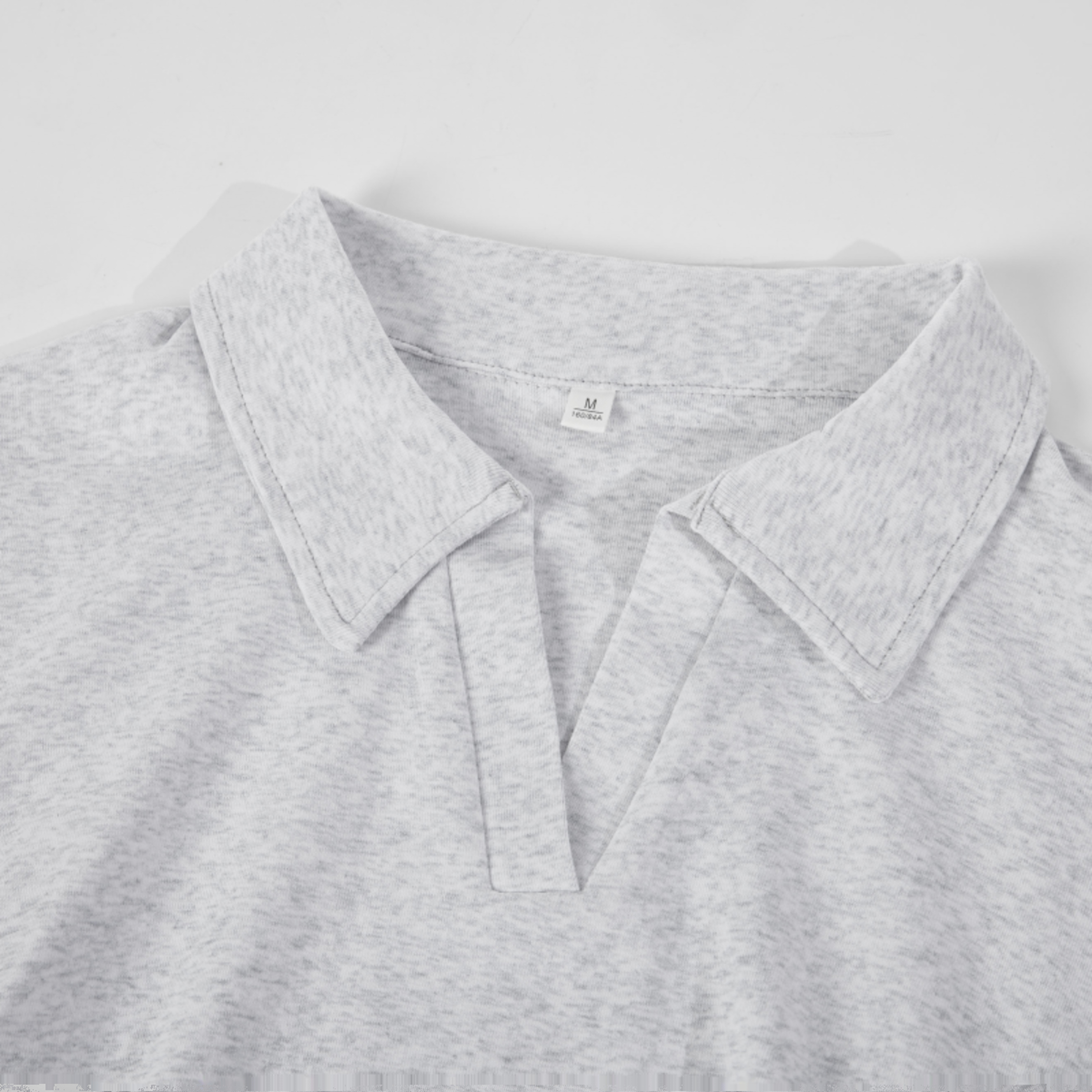 Light Gray Cropped Polo Shirt for Women - Short Sleeve, V-Neck, Slim Fit, Waist-Cinching Summer Top, Flattering Style