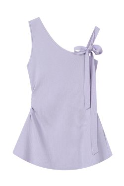 Light Purple Asymmetrical Neckline Exposed Shoulder Sleeveless T-Shirt - Unique Summer Top for Women