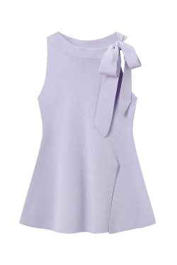 Light Purple Charm Lace-Up Bow Sleeveless Split Tank Top - Unique Women's Summer Fashion in 90s Style