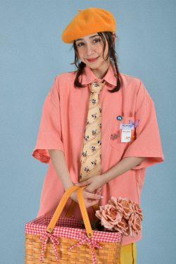 Light Yellow Short Sleeve Shirt for Women - Vintage Loose Fit Korean Style Summer Top - Popular Half Sleeve Design for Students