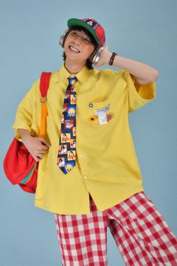 Light Yellow Short Sleeve Shirt for Women - Vintage Loose Fit Korean Style Summer Top - Popular Half Sleeve Design for Students