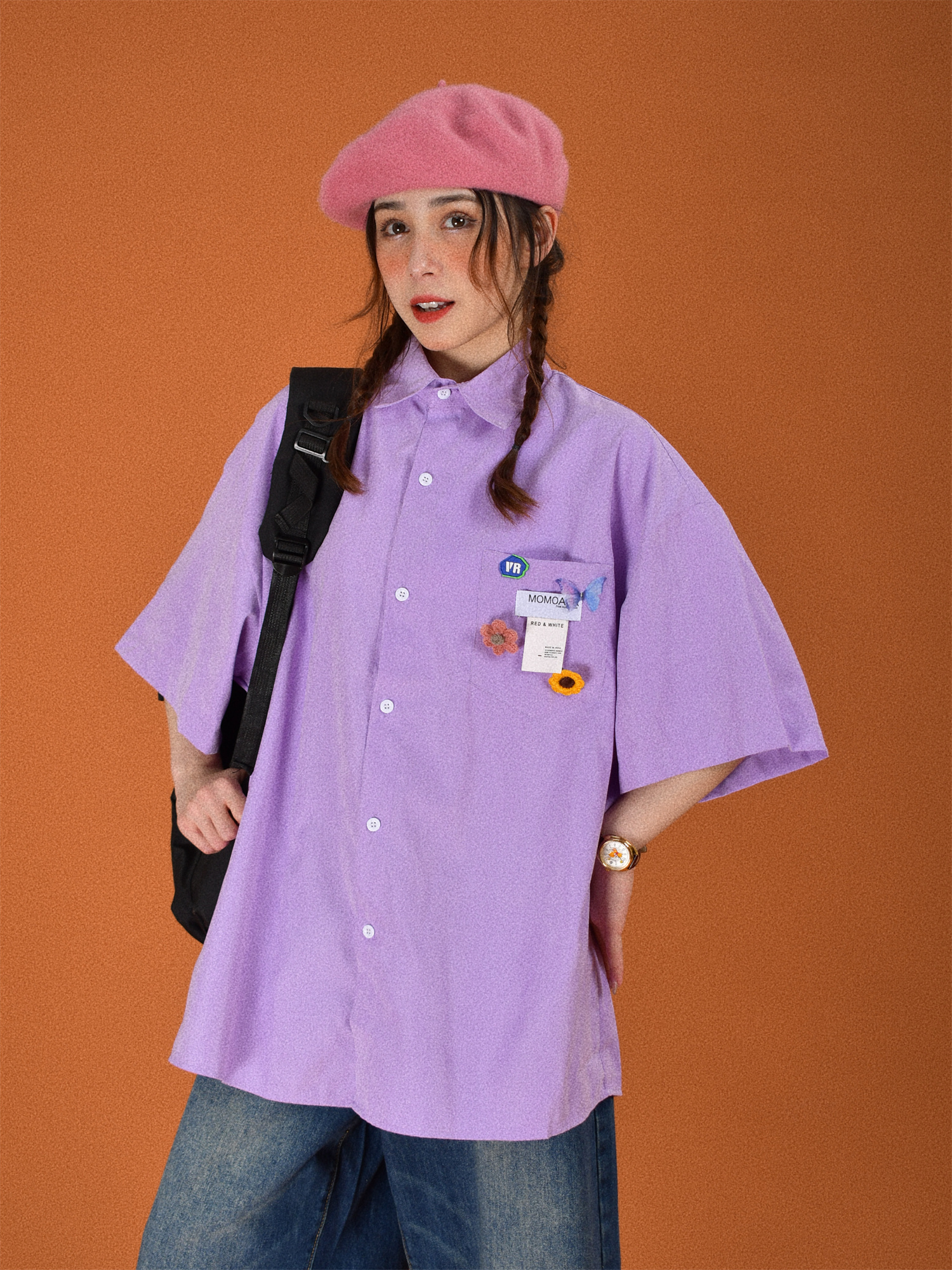 Light Yellow Vintage Short Sleeve Shirt for Women - Summer Loose Korean Style Top, Popular Half Sleeve Fashion for Students