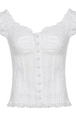 Lightweight Ruffled Chiffon Short Sleeve Women's Pleated Button-Down T-Shirt - Breathable Hollow-Out Design for Slimming Y2K Style