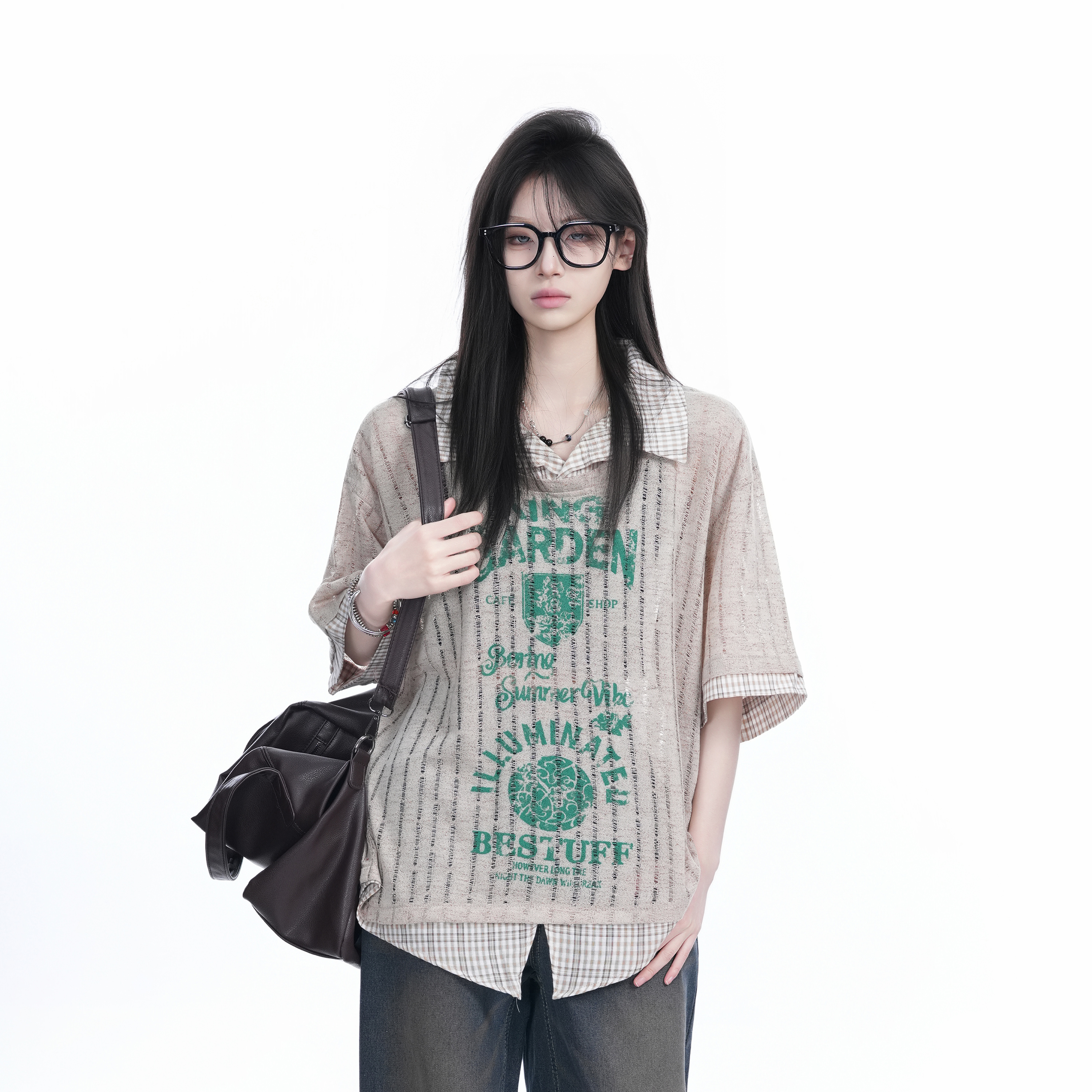 Lightweight Summer Hollow Two-Piece Short Sleeve Shirt for Women - Loose Fit with Stylish Collar, Perfect for Casual Outings