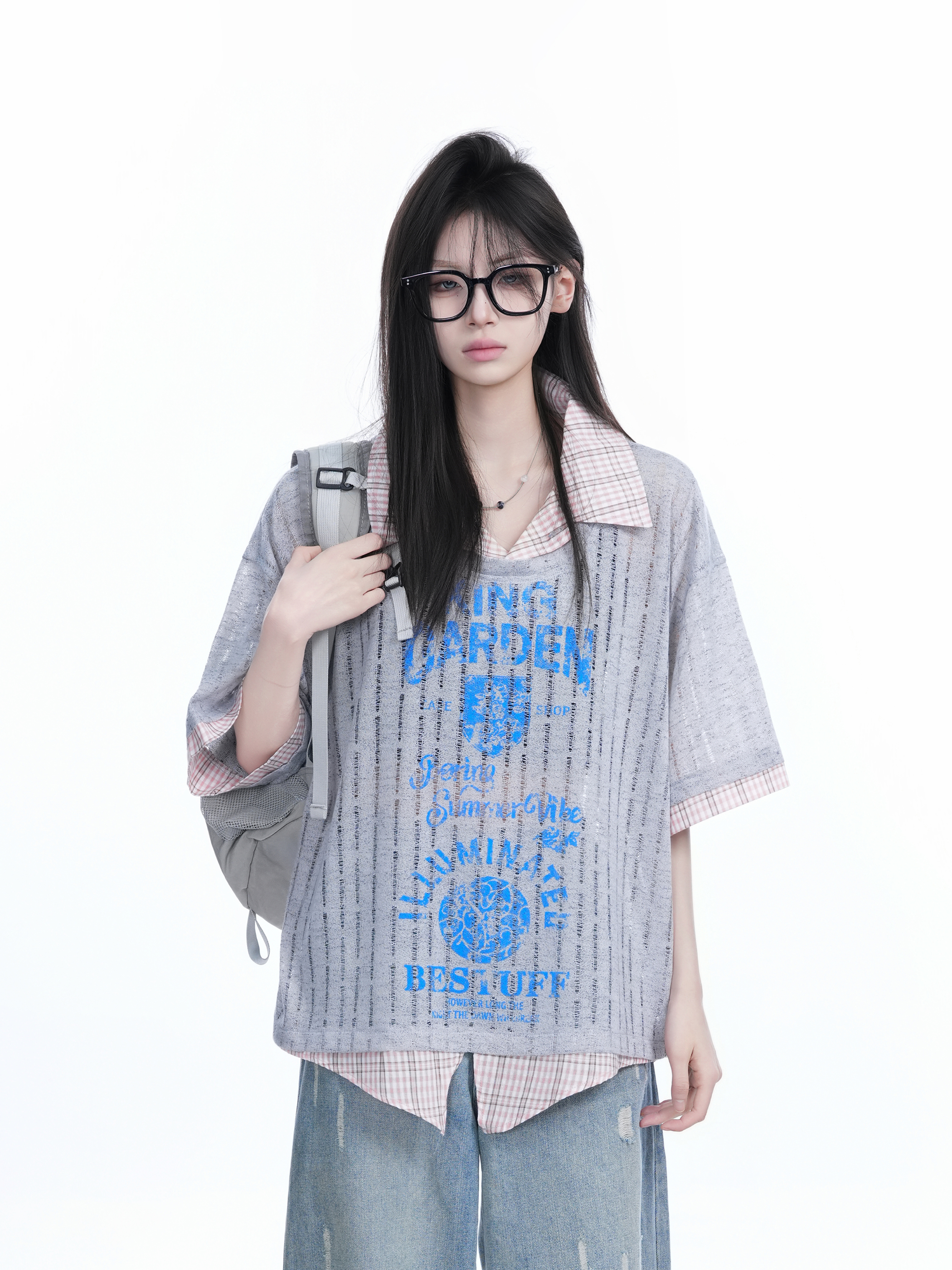 Lightweight Summer Hollow Two-Piece Short Sleeve Shirt for Women - Loose Fit with Stylish Collar, Perfect for Casual Outings