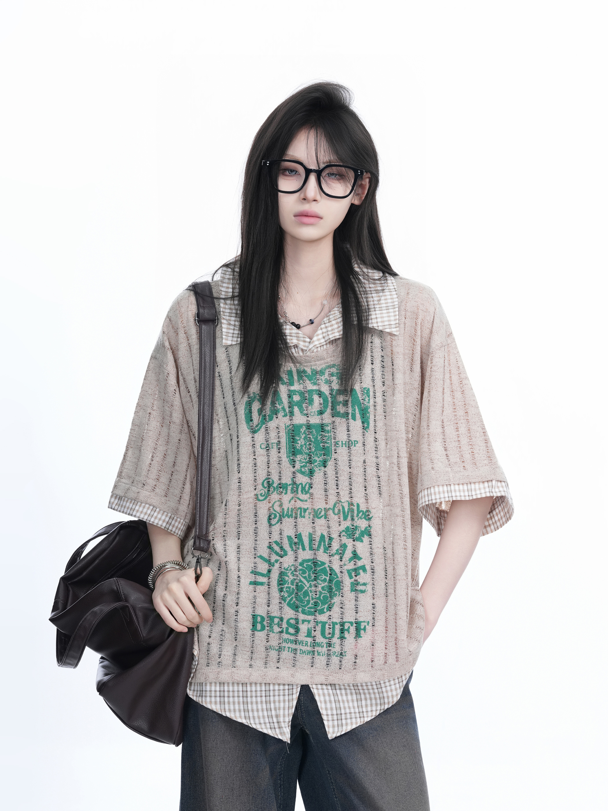 Lightweight Summer Hollow Two-Piece Short Sleeve Shirt for Women - Loose Fit with Stylish Collar, Perfect for Casual Outings