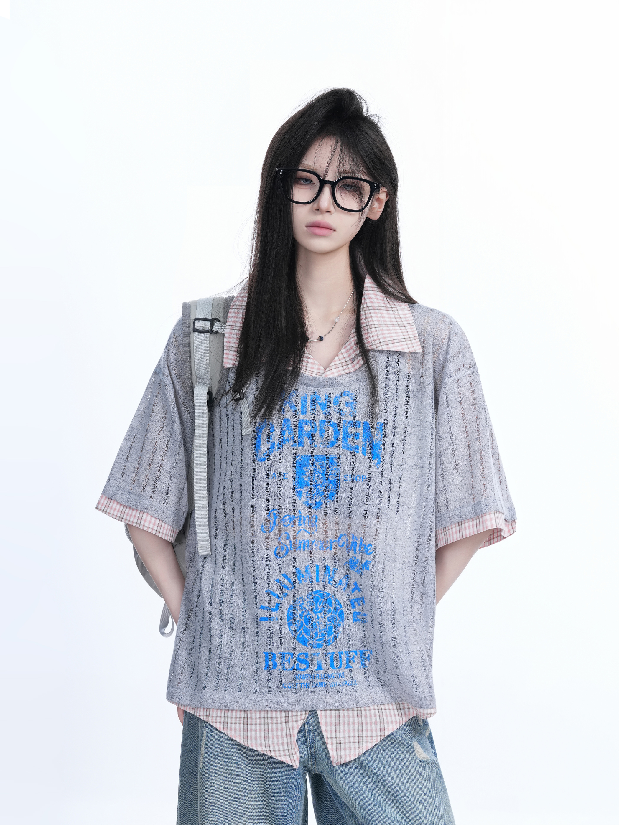 Lightweight Summer Hollow Two-Piece Short Sleeve Shirt for Women - Loose Fit with Stylish Collar, Perfect for Casual Outings